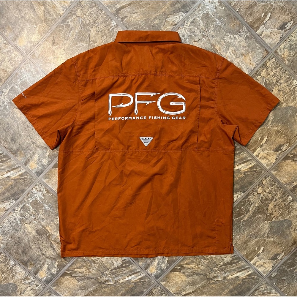 Columbia PFG Shirt Men XL Orange Texas Longhorns Fishing Short Sleeve - Picture 3 of 7